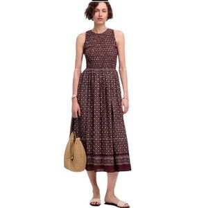 NEW MADEWELL The Melody Smocked Midi Dress in Dusty Plum Daisy Print Size Small